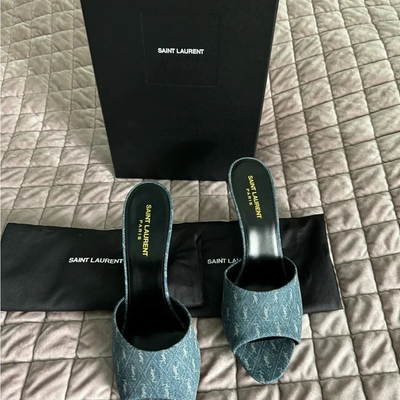 New In Box YSL Saint Laurent LA 16 Denim Mule Size 41 Heels 👠 Open toe shoes - Picture 5 of 9